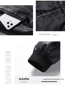 Chaqueta de cuero de bombardero para hombre con cuello levantado Chaqueta de invierno de lana de moda Cierre de cremallera Abrigo de cuero de primavera y otoño - Product Image 6