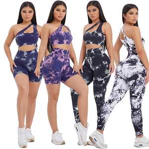 Conjunto de sujetador y pantalones cortos de Yoga de cintura alta al por mayor proveedor personalizado de dos piezas Tie Dye ropa deportiva Legging y sujetador suministro de fábrica OEM - Product Image 4