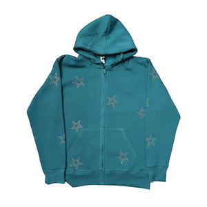 Online <b>Sale</b> Fashionable <b>Spring</b> Street Wear Hoodies Long Sleeves Zipper 100% Cotton Rhinestone Embellished Cotton Made Rhinestone - Product Image 1