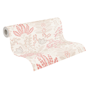 Made in Germany-Rouleaux de papier peint Fleurs florales Blanc Taupe Rose Rouge-Vinyle non tissé-Papier peint Home Decor-10,05x0,53 m - Product Image 1