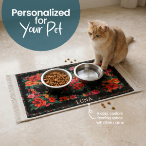 แผ่นรองอาหารสัตว์เลี้ยง Yakut Flowers กันลื่น ซักได้ แผ่นรองชามอาหารสุนัขและแมวแบบสั่งทำพิเศษ ขนสั้น แผ่นรองอาหารสัตว์เลี้ยงแบบส่วนตัว รับผลิตแบบ OEM ODM - Product Image 1