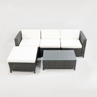 Juego de Sofás de 5 Piezas Tejidos a Mano para Sala de Estar, Estilo Moderno y Ecológico, Artex Dong Thap, Estructura de Hierro Negro, Ratán de 5 mm de Grosor, Muebles para el Hogar