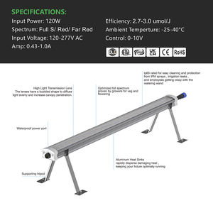 ไฟปลูกพืชแบบ <span class=keywords><strong>LED</strong></span> ใต้หลังคา 120W 240W 360W 1/2/3Bar ประสิทธิภาพสูง PPE 3.µmol/j สเปกตรัมสีแดงเข้ม พร้อมแหล่งจ่ายไฟ IP65 สำหรับพืช - Product Image 2