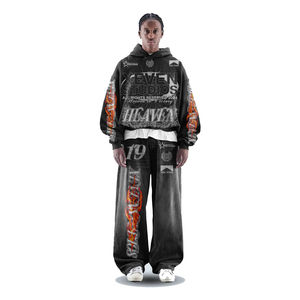 Conjunto de Sudadera y Pantalones Deportivos Extra Grandes de Estilo Vintage Y2k, 100% Algodón de Alta Calidad, Lavado, Corte Cuadrado y Recortado - Product Image 1