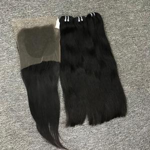 Juego completo de 3 mechones con cierre 100% Extensiones de cabello humano natural vietnamita recto 6x6 Hd con cierre Precio al por mayor - Product Image 1