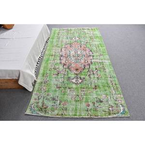 พรมตุรกีโบราณ4.1 x 8.1ft คลาสสิกพื้นที่ขนาดใหญ่ขนแกะสีเขียวมีดีไซน์เย็บปะติดปะต่อกันด้านหลังของยางสำหรับห้องโถงห้องรุ่นใหม่ - Product Image 1