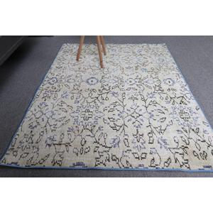 Alfombra de 3.6x5.1 pies, Alfombra Turca Vintage, Alfombra con Estampado Animal Azul y Blanco - Product Image 2