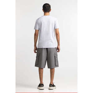 Grey <b>White</b> Striped Knitted T-<b>Shirt</b> with <b>Long</b> Length Printed Designer TS-CNSJ24-096 Model Silk Screen Printing Plain Dyed Pattern - Product Image 2