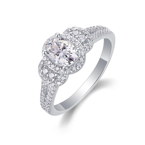 VVS <b>Moissanite</b> <b>Oval</b> Cut Diamond Halo <b>Engagement</b> Wedding <b>Ring</b> Fine Jewelry Women Customized 14K 925 Silver Round Cut Diamond <b>Ring</b> - Product Image 1