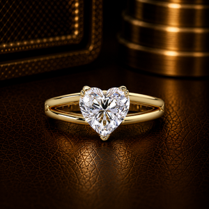 Anillo de compromiso elegante de oro puro de 14K con diamante solitario de corte corazón cultivado en laboratorio, certificado IGI, con banda dividida, para mujer - Product Image 1