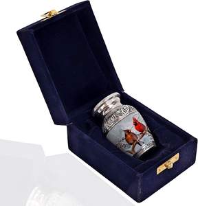 Hub antique souvenir beau petit joli couple cardinal oiseau urne souvenir en argent pour cendres humaines - Product Image 5