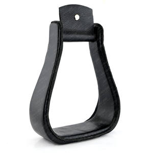 Estribos de campana con cordones de cuero Premium para caballos Estribos de sillín occidental Cuero antideslizante hecho a mano Montar a caballo de alta resistencia - Product Image 2