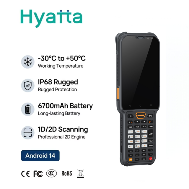 Low Temperature Long Distance Scan Rugged PDA Terminal, Android14 IP68 Handheld Computer 6700mAh No Shutdown Swap Battery