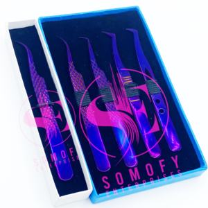 Pinzas para extensiones de pestañas de lujo, volumen de acero de 90 grados, paquete personalizado de Plasma púrpura, puntas de fibra sostenibles ecológicas - Product Image 6