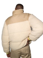Blouson matelassé Sherpa pour homme avec logo personnalisé, col montant, pour l'extérieur, à capuche, rembourré, tissé, fermeture éclair, patchwork à pois, collection automne