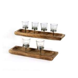 Porte-bougie 220 v en verre, plateau en bois blanc - Product Image 5