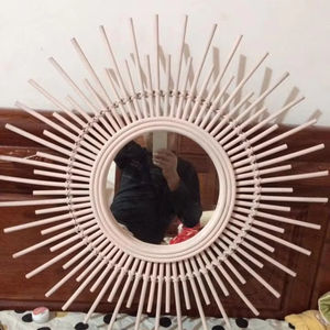 Espejo Decorativo de Pared de Mimbre de Ratán Estilo Art Deco para Decoración del Hogar, Bodas y Aniversarios - Product Image 3