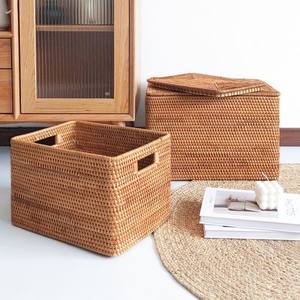 Caja de mimbre hecha a mano, tejido Natural, cajas duraderas de alta calidad con mango y tapa, precio barato - Product Image 3