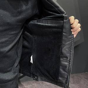 Veste coupe-vent coupe-vent pour homme printemps automne décontracté moto chaud col montant cuir PU toile tissu coupe-vent chaud - Product Image 6