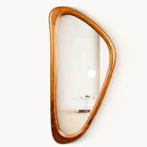 High Quality Solid Walnut Wood Wall <b>Mirror</b> with Unique Shape Minimalist Nordic Style for Modern Home Hotel and Office Interiors - Product Image 3