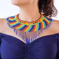 Tour de cou perlé traditionnel ukrainien Bandana à franges à la mode avec motif géométrique Accessoire de fête unisexe