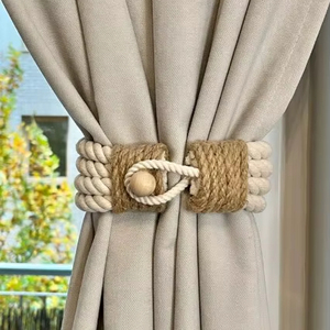Abrazaderas para Cortinas Hechas a Mano de Algodón y Yute: Decoración Rústica para el Hogar - Product Image 1