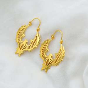 Pendientes de Aro con Diseño de Águila Tribal, Joyería Boho de Latón para Mujer, Chapados en Oro de 18k, Tema Animal, Venta al Por Mayor - Product Image 2