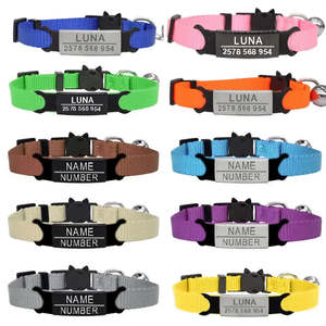 <b>Personalized</b> <b>Cat</b> and Dog <b>Collar</b> Simple Style with Jeweled Feature Solid Pattern Made of Nylon and Polyester - Product Image 2
