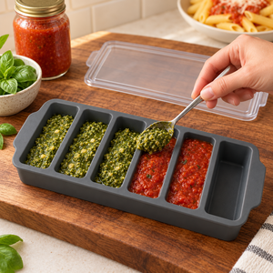 Plateau de préparation pour le déjeuner avec couvercle transparent, six compartiments en silicone couleur charbon pour riz cuit, purées de légumes et sauces maison - Product Image 5