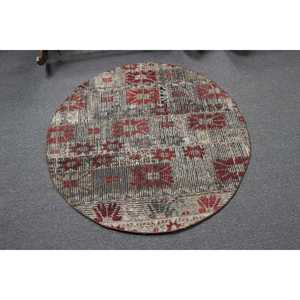 Tapis turc, tapis vintage 3,7x3,7 pieds, tapis en laine rayé rouge - Product Image 3