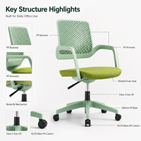 Chaise de bureau ergonomique moderne en maille avec vérin à gaz de classe 3, roulettes silencieuses en PA et cadre multicolore pour bureau et domicile