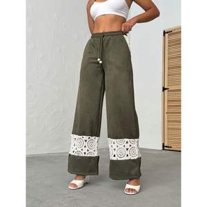 กางเกงขากว้างสำหรับผู้หญิงพร้อมดีเทลลูกไม้สุดหรู - Product Image 5