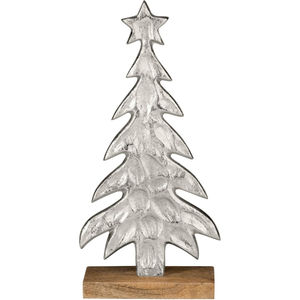 Sculpture d'arbre de Noël moderne de haute qualité faite à la main décor en métal aluminium argenté avec base en bois pour bureau à domicile en vente! - Product Image 1