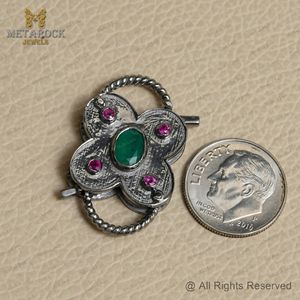 Joyería de plata oxidada 925, encanto de diseñador personalizado, piedra preciosa cortada con rubí Esmeralda, joyería hecha a mano - Product Image 3