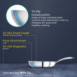 เครื่องครัวเกรดอาหารทนทานดีไซน์แปลกใหม่ทำจากเงินเงางามทนทานกระทะทอดไร้ฝาปิดทำจากสแตนเลสสตีลทำความสะอาดง่าย - Product Image 4