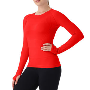 Vente en gros de hauts de yoga d'entraînement flexibles à manches longues avec trou pour le pouce pour femmes, à séchage rapide, élégants, pour la course à pied - Product Image 1