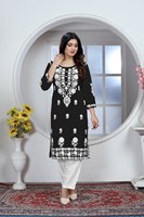 Kurti et pantalon Chikankari en soie viscose Georgette, élégants et brodés, avec taille plus disponible pour femmes.