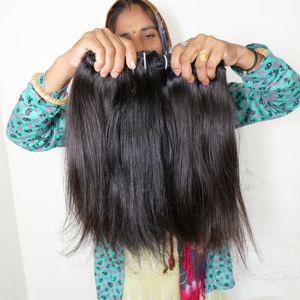 Cabello Natural 100% Indio Liso, Extensiones de Cabello Humano Virgen Remy con Cutícula Alineada, Color Negro Natural, Doble Trama - Product Image 1