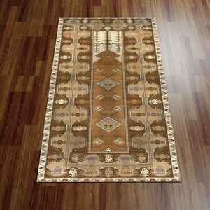 Tapis de prière vintage à motif géométrique, marron, imprimé, avec poils doux - Product Image 1