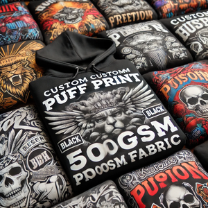 Sweat à capuche imprimé bouffant personnalisé 500gsm, Sweat à capuche 500gsm de haute qualité avec conception d'impression bouffante personnalisée, Sweat-shirt imprimé bouffant personnalisé de qualité supérieure - Product Image 1