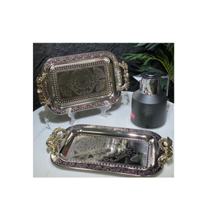 Plateau à dessert de forme ovale en argent Plateau décoratif en argent vintage avec poignées pour les fournisseurs en gros - Product Image 2