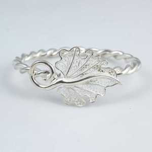 Bracelet torsadé à deux brins en argent sterling 925, motif filigrane, chaîne fine en forme de feuille et bijoux à maillons - Product Image 3