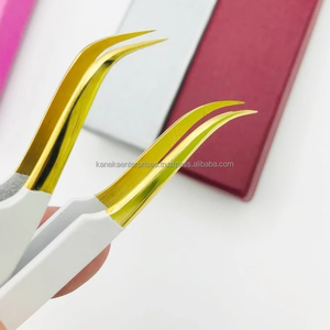 Pinzas de Precisión Antiestáticas con Punta de Diamante Blanco de Lujo, Pinzas de Acero Inoxidable Dorado para Extensión de Pestañas de Fibra de Volumen - Product Image 5