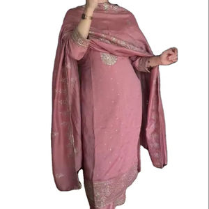 Ropa confeccionada para bebé de Color rosa para damas y niñas, trabajo de secuencia múltiple, estilo islámico, colección de vestidos de boda y fiesta con estola - Product Image 1