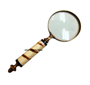 Cristal redondo de latón de aumento con cuerno de madera de resina y mango de hueso fabricado por STAR CRAFTS INDIA - Product Image 2