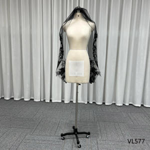 Robe de mariée nuptiale noire voile de dentelle brodé à la main monocouche avec peigne voile de mariée - Product Image 2