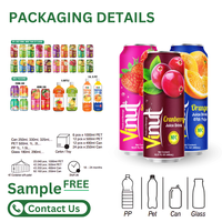 100% Vers Fruit 490ml Geblikte Drank met 50% Sap en Vruchtvlees: Cranberry, Lychee, Sinaasappel, Aardbei - Groothandel - Private Label OEM
