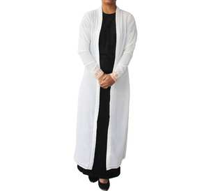 2024 Latest Design Ladies <b>Islamic</b> Georgette Kaftan Abaya White Chiffon Fabric Embroidery Cuffs Traditional Muslim Clothing - Product Image 1