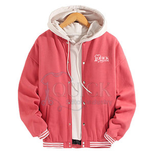 Qualité supérieure Logo personnalisé avant à capuche Letterman printemps veste écologique imperméable respirant coton/laine décontracté - Product Image 1