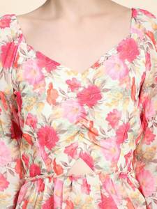 Vestido Rosa liso para mujer con manga larga Estampado floral Aspecto elegante informal para brunch Picnics Ropa formal de una pieza para verano - Product Image 3